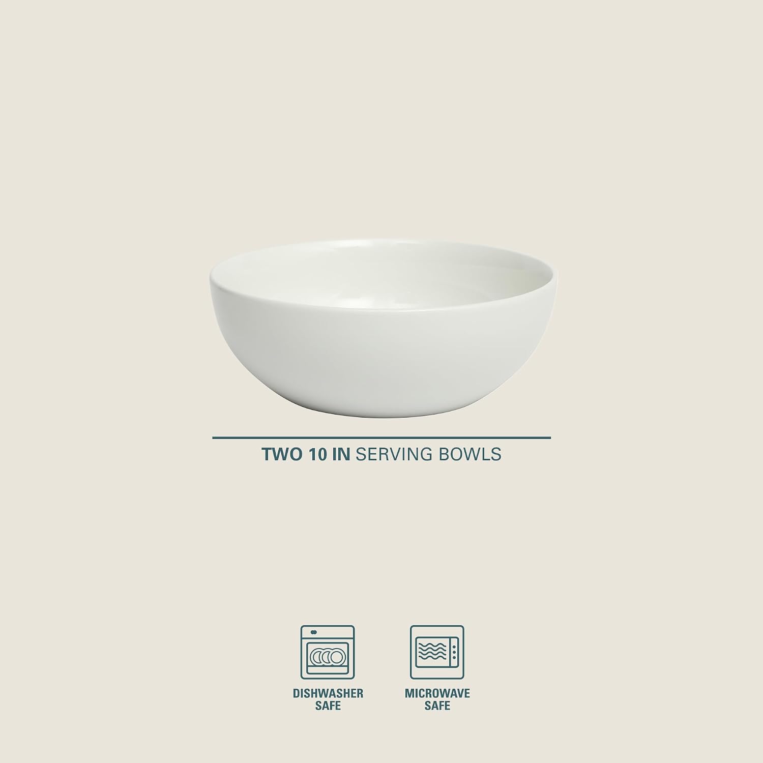 Gibson Home Great Essentials 2 Pack 100 OZ 10" Deep Salad Serving Bowl Set for Kitchen - Porcelain - Dishwasher and Microwave Safe