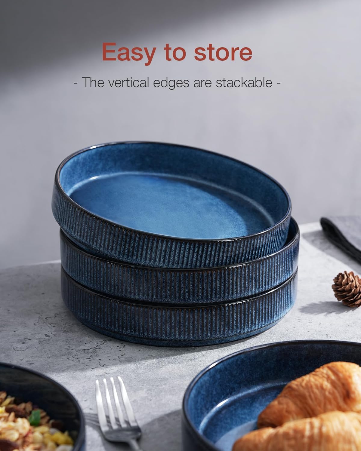famiware Star 7.5" Pasta Bowls Set  Salad Bowl Set of 4  Double Reactive Glaze  Stackable  Ideal for Your Friend for Housewarming  Festivals  Nebulas Blue