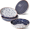 LE TAUCI Pasta Bowl 32 oz  Ceramic Salad Bowl  Japanese-Style Plate Bowls for Serving Pasta  Fruits  Salad  Noodle  Dinner  Soup  Mircrowave Oven Dishwasher Safe - 8.2 Inch  Set of 4  Vintage Blue